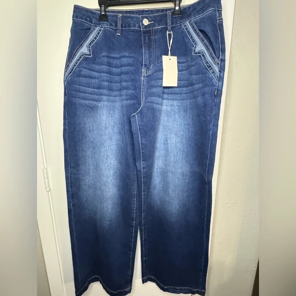 NWT - Stylish Retro Indigo Wide Leg Jeans